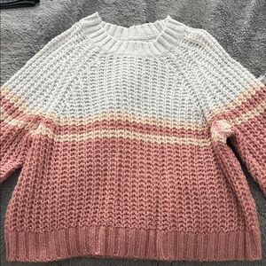 American Eagle Outfitters Pink and Cream Knit Sweater